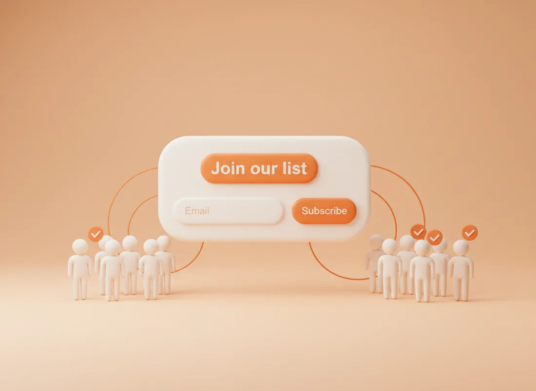 3D illustration of a signup form converting visitors into subscribers