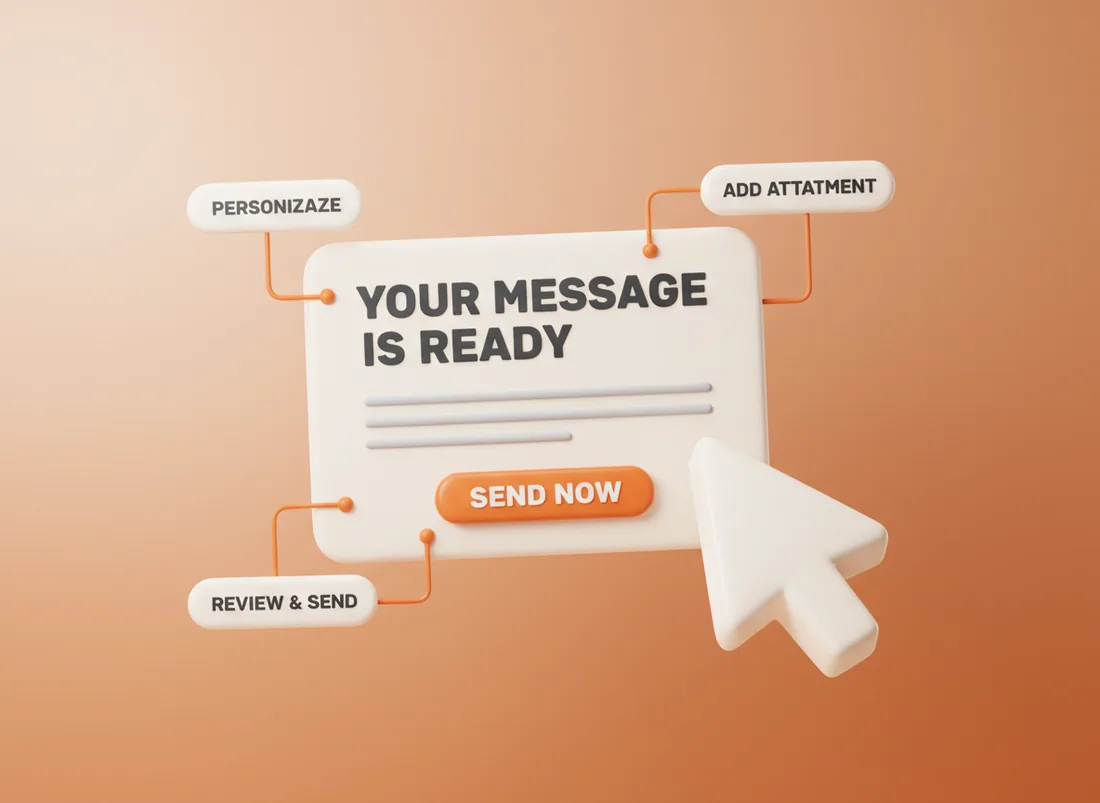 Copywriting illustration with annotated email draft